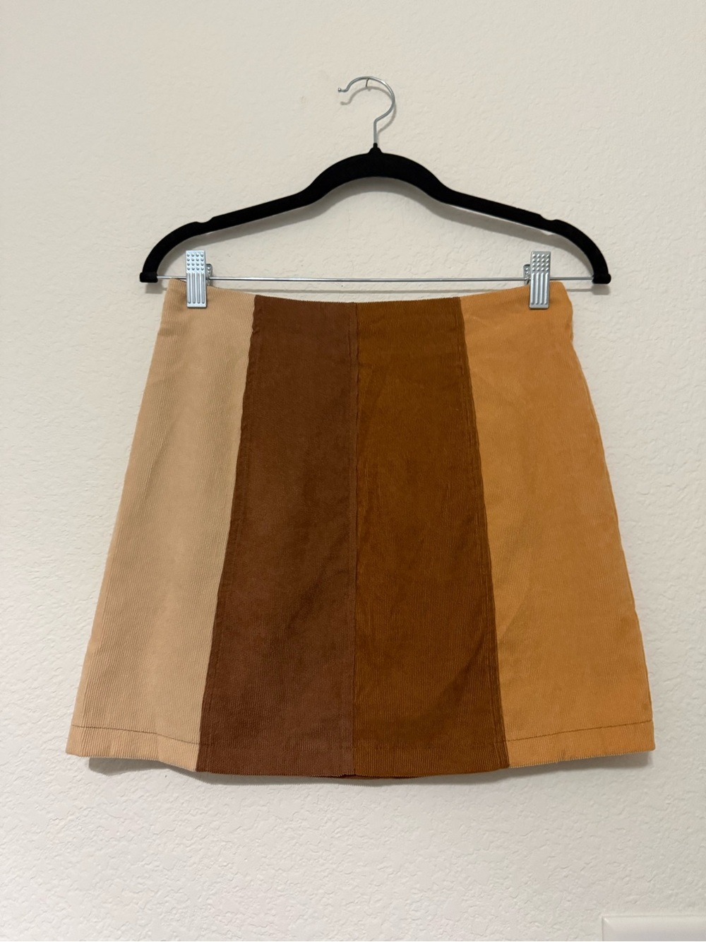 Altar'd State Colorblock Paneled Mini Skirt in Cream, Brown & Tan